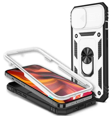 Obrázek produktu pro Kroužkové pouzdro NALIA ve vojenském stylu pro iPhone 13 Mini, extrémně ochranné, s rámečkem displeje a krytem fotoaparátu, 360° kroužkem pro funkci stojánku a držákem do auta, bílé