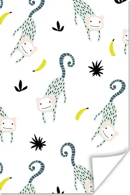 Produktbild von MuchoWow® Poster Affe - Banane - Muster 20x30 cm - Papierdruck