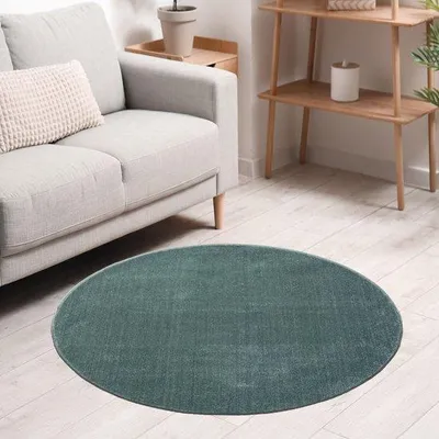 Produktbild von Unyqoos® Runder Kurzflor-Teppich Ø 120 cm, Türkis – Polyester, , handgefertigt, für Wohnzimmer & Schlafzimmer