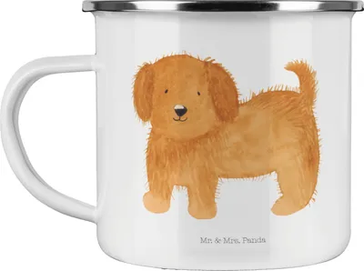 Produktbild von Mr. & Mrs. Panda Camping Emaille Tasse Hund Flauschig - Weiß - Geschenk, Hunde, Sprüche, Süß, Haferl, Niedlich, wandertasse, Kaffeepott, Teetasse, Hundeliebe, Pott