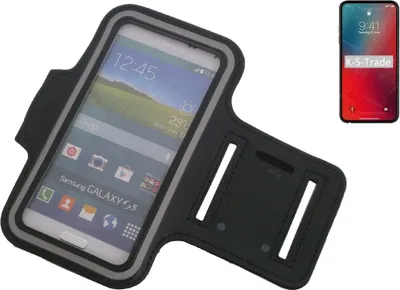 Produktbild von Kompatibel mit Apple iPhone 12 Pro Neopren Jogging Armband Sportarmband Oberarmband schwarz kompatibel mit Apple iPhone 12 Pro mit Reflektor Streifen.