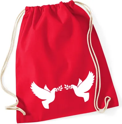 Produktbild von Huuraa Turnbeutel Friedenstauben 12 Liter Classic Red Baumwolle Rucksack Geschenkidee