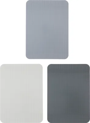 Three cutting boards in different shades of gray and white, arranged in a grid.