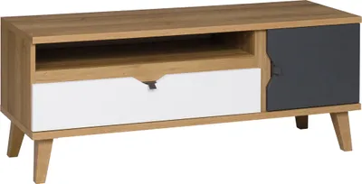 Produktbild von TV Lowboard Schrank Fernsehtisch MEMONE ME8 goldene eiche / weiß / graphit 120cm breit