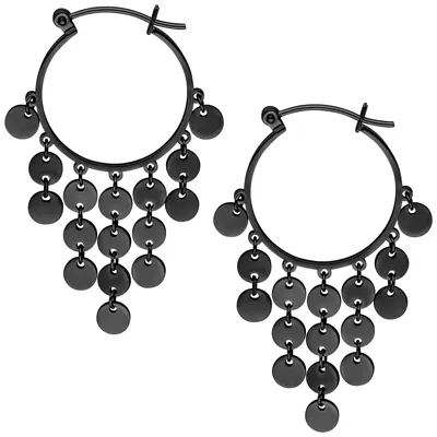 Produktbild von Wildcat Ohrringe - Dangling Plate Hoops - Schwarz - Chirurgenstahl 316L - wasserfest, langlebig, hautverträglich, Schwarz