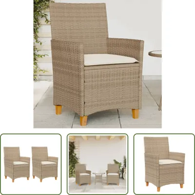 Image de The Living Store Chaises de jardin avec coussins 2 pcs. Beige Poly Rotin Massif