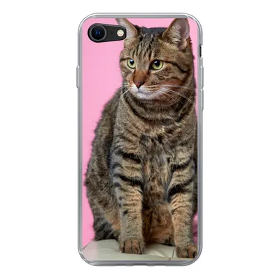 Produktbild von MuchoWow® Handyhülle Schutzhülle Hülle für iPhone SE 2022 Katze - Rosa - Pouf - Mädchen - Kinder - Kinder Silikon Softcase Handy Hülle - Schutzhülle