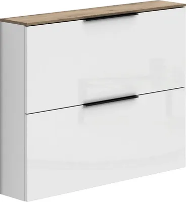 Produktbild von Dmora Schuhschrank Faloppio 100x19x80 cm Hochglanz Weiß, Fächer Schubladen