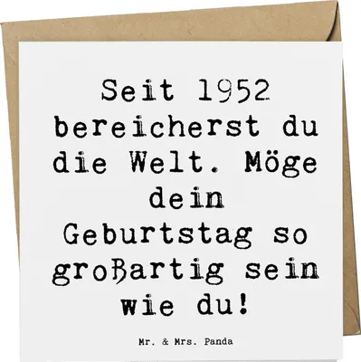 Produktbild von Mr. & Mrs. Panda Deluxe Karte Spruch 1952 Geburtstag - Weiß - Geschenk, wertvoll, faltkarte, Glückwunschkarte, anlasskarte, Jubiläum, Alter, Klappkarte, 70er Jahre
