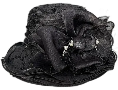 Produktbild von Fascinator mit breiter Krempe für Damen, Schwarz, Organza, Kopfumfang 56-58 cm