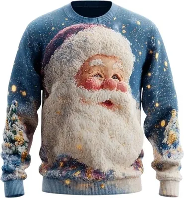 Image de ASKSA Hommes Pulls de Noël NoëlTops col rond manches longues Sweat Style Fête de Noël Pulli,Bleu,XXL