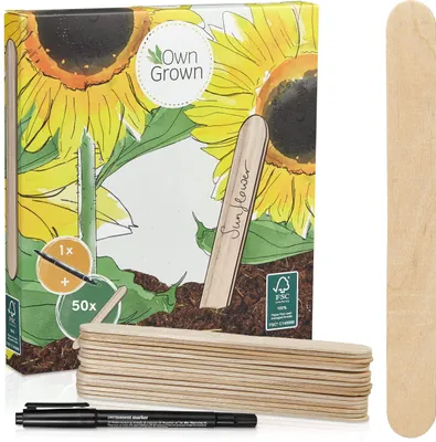 Produktbild von Holzschilder zum Beschriften - Holz-Pflanzschilder im Set mit 60x Pflanzenschildern und Stift - Schöne Pflanzenschilder, wetterfest - Namensschilder aus Holz für Garten und Balkon von OwnGrown