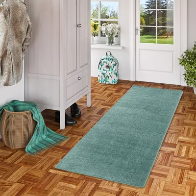 Produktbild von Hochflor Velours Läufer Teppich Luna Mintgrün, Größe:100x400 cm
