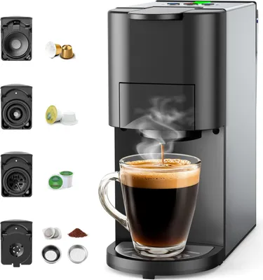 Produktbild von Kaffeemaschine Kapseln: 5-in-1 Kompatibel (Nespresso/Dolce Gusto u.a.) | 19 Bar Druck, 1450W, Intensitätsregelung für Zuhause/Büro