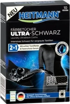 Obrázok produktu pre Heitmann, Ultra Black, Ściereczki barwiące do tekstyliów, 10 sztuk (PRODUKT Z NIEMIEC)