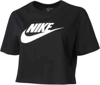 Produktbild von Nike Frauen T-Shirt Essential Icon Top Crop SS schwarz/weiß M aus 100% Baumwolle mit Logo auf der Brust BV6175-010