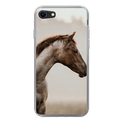 Produktbild von MuchoWow® Handyhülle Schutzhülle Hülle für iPhone SE 2020 Pferd - Nebel - Natur Silikon Softcase Handy Hülle - Kartenbesitzer