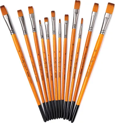 Obrázok produktu pre 12ks Draw Paint Brushes Set Kit Artist Paintbrush with Nylon Hair for Artist Acrylic Aquarelle Watercolor Gouache Face Painting for Great Art Drawing Supplies for Painter Students - Flat Brushes