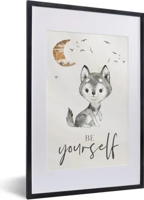 Produktbild von MuchoWow® Gerahmtes Poster Sprichwörter - Wolf - Sei du selbst - Kinder - Jungen - Mädchen - Aquarell 40x60 cm - Poster mit Schwarzem Bilderrahmen Wandposter Rahmen Foto Bilder - Poster in Rahmen