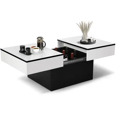 Produktbild von VOWNER Couchtisch, modern und ausziehbar, mit 2 Stauräumen und Hochglanz-Finish