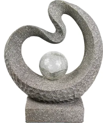 Produktbild von Solarleuchte Skulptur Granit-Optik moderne Solarlampe 33,5 x 39 cm mit Glaskugel Gartendeko beleuchtet
