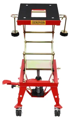 Obrázek produktu pro Zvedák na motocykly – hydraulický zvedák na motocykly – s kolečky – nosnost 160 kg – pro údržbu a opravy – červený