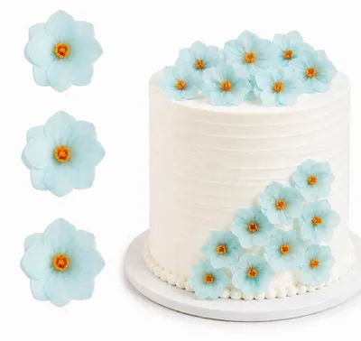 Produktbild von Blümchen aus Oblaten – Hortensie, 3,7 cm, hellblau, 3 Stück, Tortendekoration