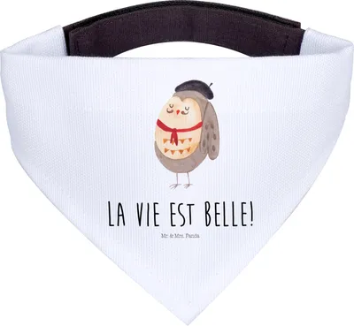 Produktbild von Mr. & Mrs. Panda Hundehalstuch Eule Frankreich - Weiß - Geschenk, Das Leben Ist schön, Hunde-Halstuch, Tuch, Spruch, Eulen, Hund Halstuch, Für Hunde