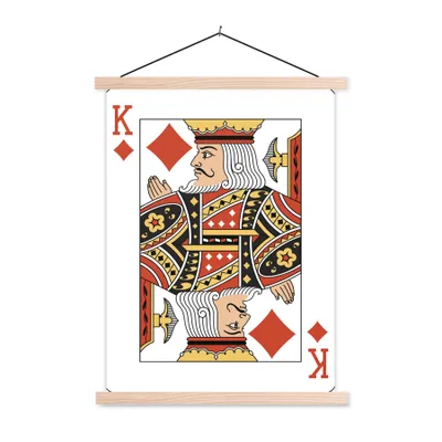 Produktbild von MuchoWow® Textilposter Illustration einer Karo-König-Spielkarte 40x53 cm mit holzfarbenen Rahmen - Schlafzimmer