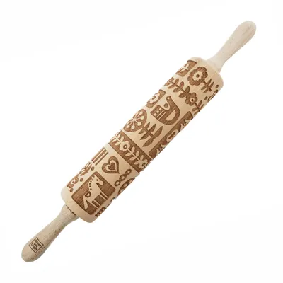 Produktbild von MoodForWood Nudelholz aus Holz, graviert, 43 cm mit Griffen, perfekt zum Backen - skandinavisches Muster