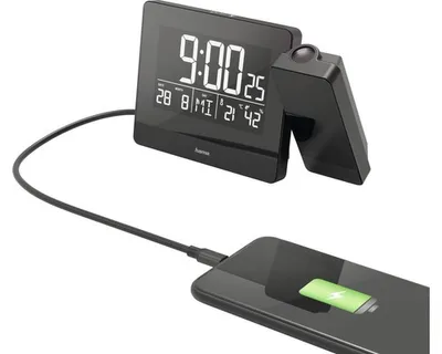 Zdjęcie produktu dla Projekcyjny budzik Digital Plus Charge z termometrem i datą czarny 15x9,5 cm