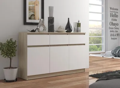 Produktbild von Kommode – Sideboard – Schubladenkommode – 138 cm – Sonoma Eiche / Weiß – Elegantes Stauraumwunder mit vielseitiger Nutzung