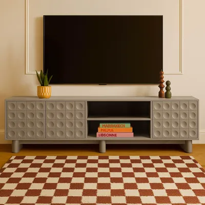Image de Meuble TV rectangulaire 3 portes L200 cm beige - Oviala Octave