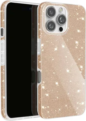 Produktbild von Avizar, Glitter Hülle für iPhone 16 Pro, Hybrid Handyhülle Metallic Rand, Gold