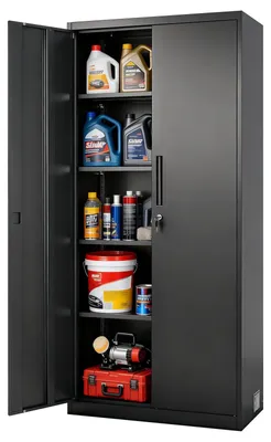 Produktbild von Aktenschrank - Stahl-Mehrzweckschrank - Abschließbar - 80x40x175 cm - 5 Ebenen mit 4 verstellbaren Böden - Doppeltür mit Magnetverschluss - Für Büro & Lager - Schwarz