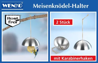 Produktbild von Maximex Meisenknödel-Halter Edelstahl 2er, Wetterbeständige Halterung für Meisenknödel, Hält Futter trocken & schimmelfrei, Aus 100% rostfreiem Edelstahl, 13,5x6 cm