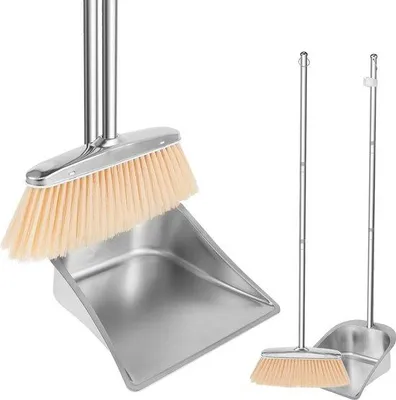 Produktbild von Famanu Kehrschaufel und Besen-Set mit Langem Griff - Edelstahl