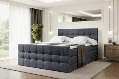 Produktbild von ALTDECOR Boxspringbett mit Matratze und Lattenrost  - BERO -Z KING  - 200x200 cm  - Dunkelgrau Samt - Topper, Fußteil, Polsterbett mit Bettkasten, Bett mit Stauraum H3 - und H4 - Matratze, Doppelbett, Springboxbett