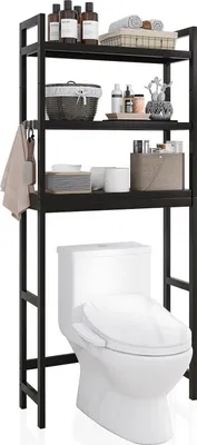 Obrázek produktu pro Bambusový úložný regál do koupelny WC šetřící místo 63x26x170cm černý