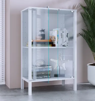 Produktbild von VCM Glasvitrine stehend Jensol M – Vitrinenschrank mit ESG-Sicherheitsglas, moderne Standvitrine, Glasfront & Seitenteile, platzsparende Kommode, ca. 80 x 60 x 35 cm