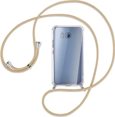 Produktbild von Handykette Backcover-Schutzhülle mit Band (Metall silberfarben) für HTC U11 - caramel