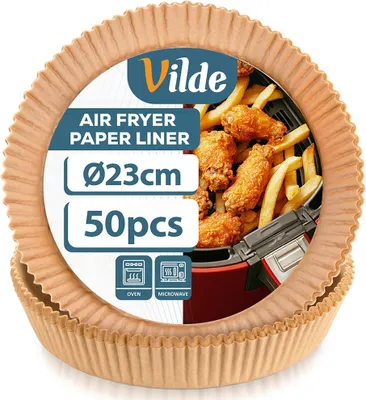Produktbild von Vilde | Einsatz für Heißluftfritteuse - Braun - 23 cm - 50 Stück - Einweg Backpapier - Backpapier für Air Fryer