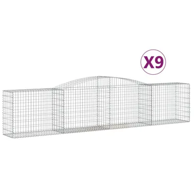 Productafbeelding van vidaXL Gabionen met boogvorm, 9 stuks, 400x50x80/100 cm, verzinkt staal
