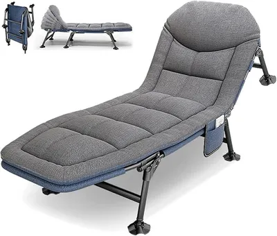 Image de Transat de jardin pliable avec coussin, chaise longue pliable type lit de camp avec fonction relax, transat de camping 190x67x38cm, transat à 6 pieds, transat relax pour intérieur et extérieur