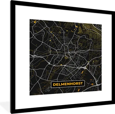 Produktbild von MuchoWow® Gerahmtes Poster Gold - Deutschland - Karte - Stadtplan - Delmenhorst 40x40 cm - Poster mit Schwarzem Bilderrahmen Wandposter Rahmen Foto Bilder - Poster - Plakat im Rahmen
