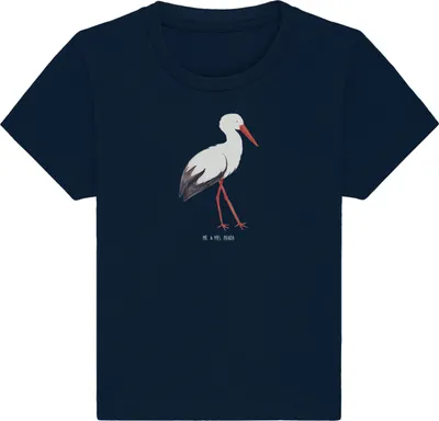 Produktbild von Mr. & Mrs. Panda  T-Shirt Storch 0. - 6. Monat - French Navy - Geschenk, Schwangerschaft, Mutter, Babyshirt, Baby, Lustige Sprüche, Baumwollshirt, Geburt, Mütter
