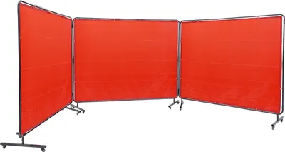 Obrázek produktu pro SucceBuy ochranná svářečská zástěna s rámem, 6 x 8 stop, nehořlavá vinylová ochranná zástěna se 3 panely na 12 otočných kolečkách (6 uzamykatelných), mobilní pro profesionální použití v dílně, červená barva