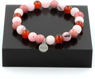 Immagine prodotto di Bracciale perle opale rosa + rodonite + agata rossa + quarzo rosa 8 mm