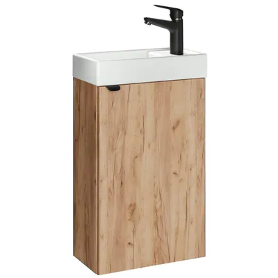 Produktbild von Waschbeckenunterschrank GIZO 40 cm mit Keramik Waschbecken Eiche Craft hängend Badmöbel