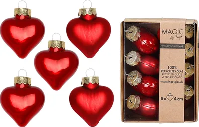 Produktbild von Inge‘s Christmas Decor 16319P041, Herz-Weihnachtsschmuck, Glas, Rot, 4 cm, 8 Stück(e), Box